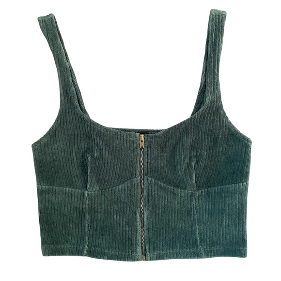 Forever 21 Tops - Forever 21 Green Corduroy Corset Top Zip Front Bustier Tank Y2K